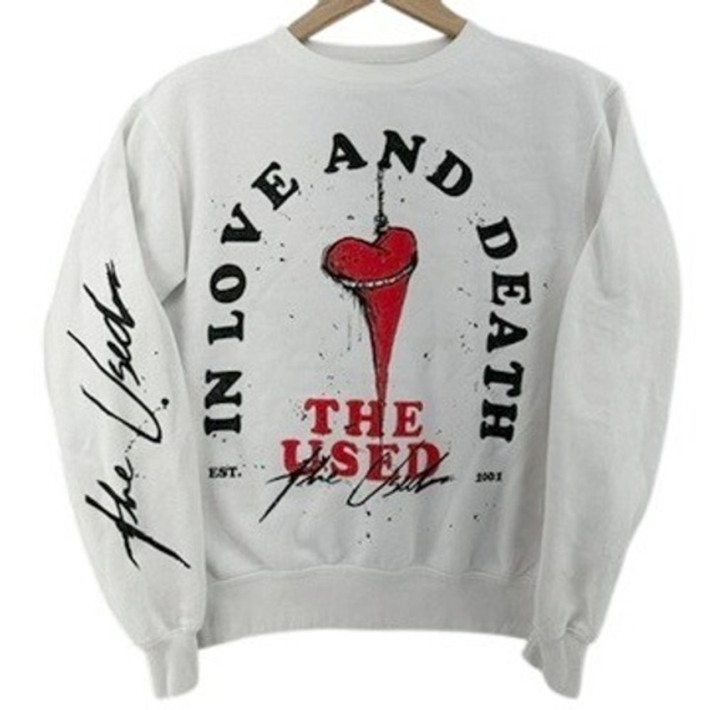 The Used In Love and Death Band Sweatshirt White SZ S Emo Tour Hardcore Scene